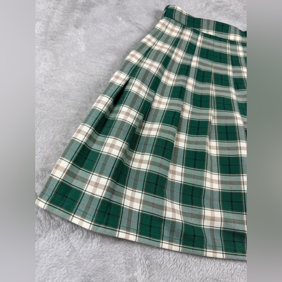 Urban Outfitters Pleated Mini Skirt X Small Green Plaid School Preppy Academia - Picture 2 of 14